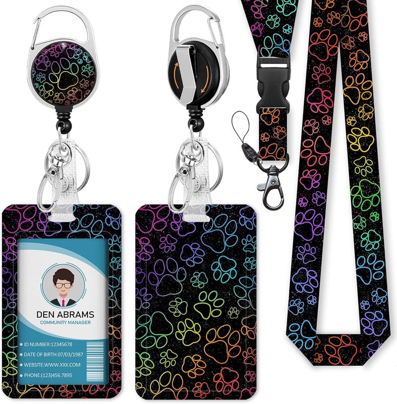 Piefly Lanyards for Id Badges, Cute Dog Paw Lover Badge Holder with Retractable Reel Belt Clip, Work Name Tag Lanyard Vertical ID Card Protector Case for Women Nurse Nursing Doctor Teacher Student - Image 1